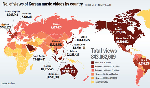 YouTube map published in Joong Ang Daily on 9/15/2011.