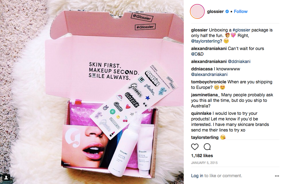 Instagram photo of sleek Glossier packaging