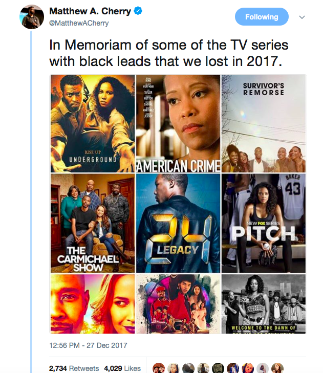 tweet about cancelled black tv shows