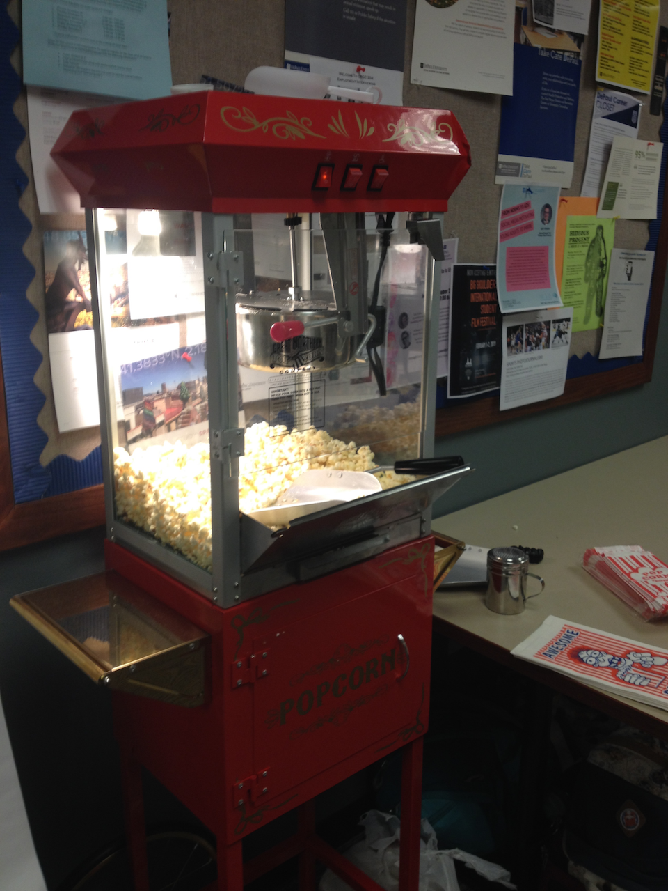 Dr. Paul Booth's popcorn machine at the inaugural Fan Studies Network-North America Conference.