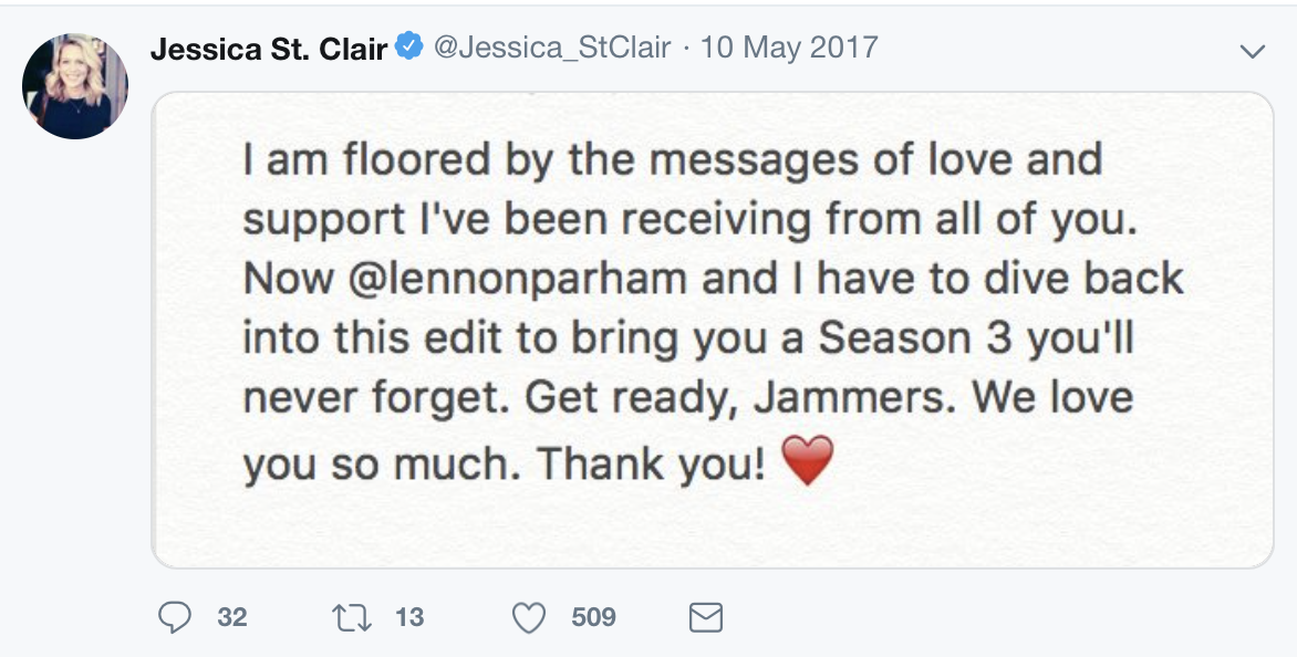 Screenshot of Jessica St. Clair's Twitter account