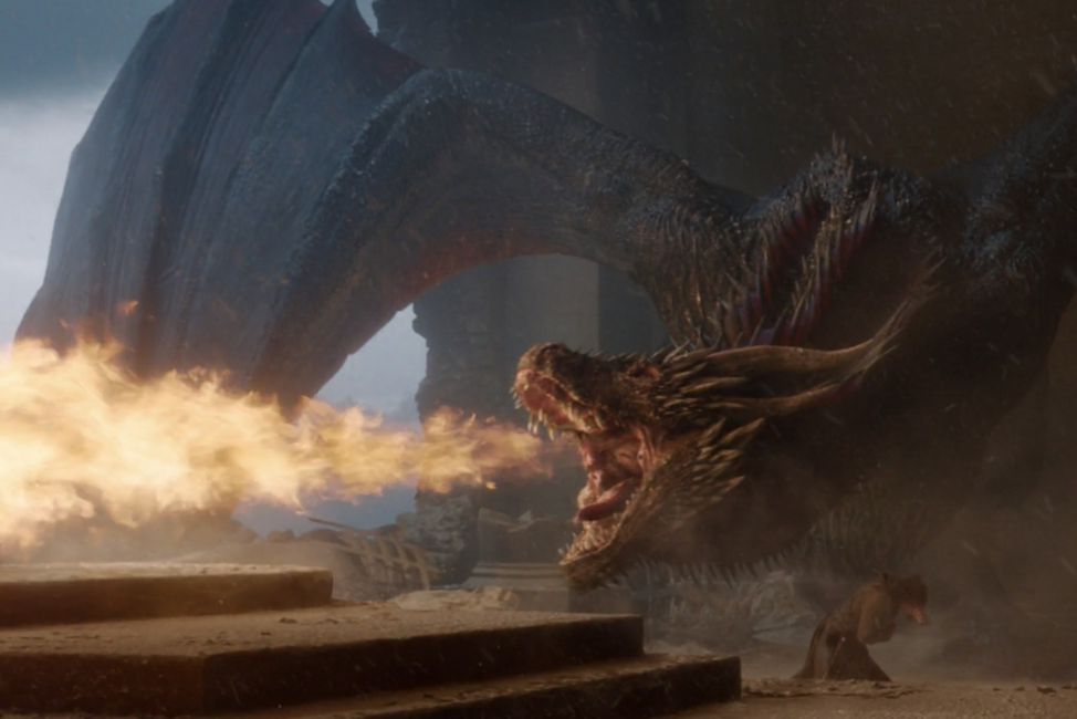 Drogon torches the throne