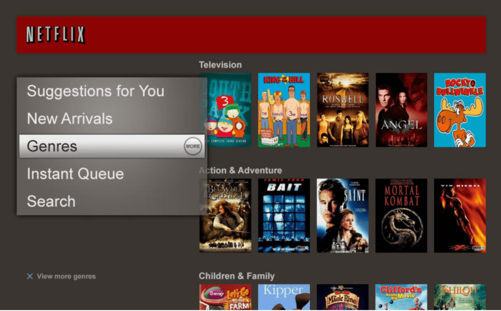 Netflix’s user interface in 2010