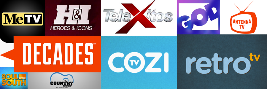 Logos of a few of today's over-the-air networks, like MeTV