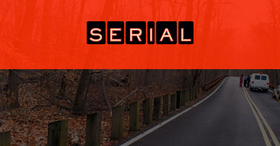 crime scene photo overlain with Serial's logo