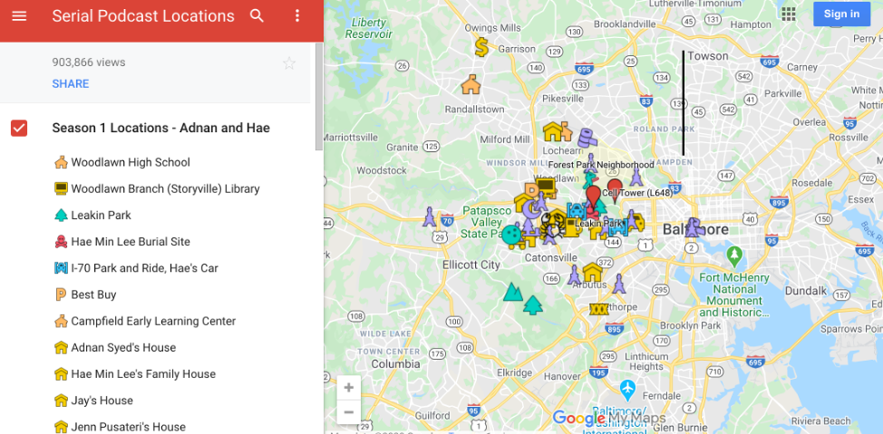 maps of the locations in Baltimore Country central to Serial