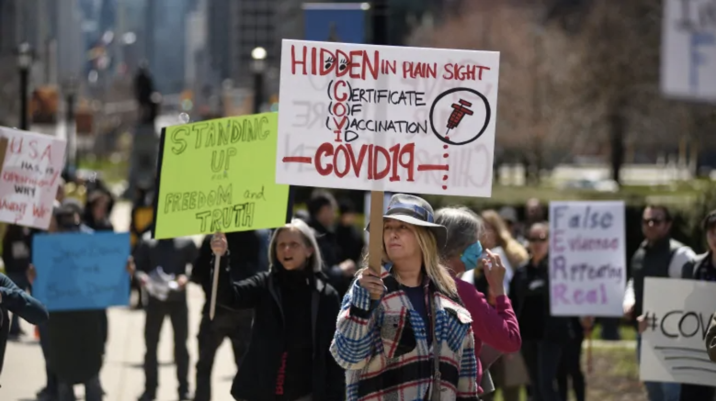 An anti-vaccine protester in Toronto