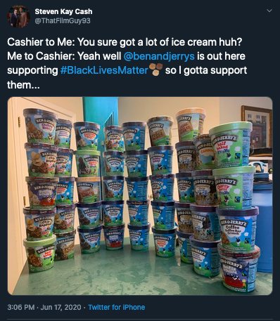 tweet supporting Ben & Jerry's