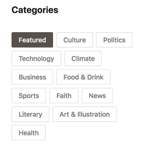 A screen capture of Substack's Categories page, with buttons including Featured, Culture, and Politics