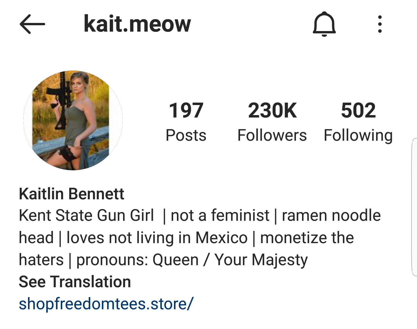 Kaitlin Bennett's Instagram profile (@kait.meow)