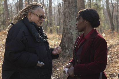 Kasi Lemmons with Cynthia Erivo on Harriet set