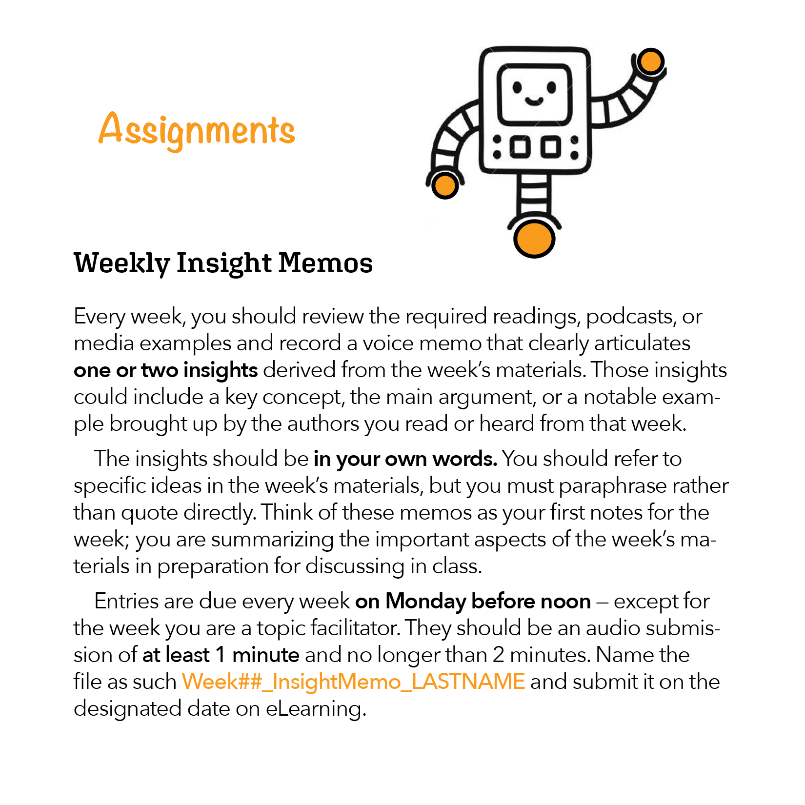 Description of Weekly Insight Memo from Course Syllabus