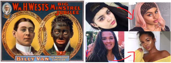 Images of Blackface in 1900 and Blackfishing in 2020