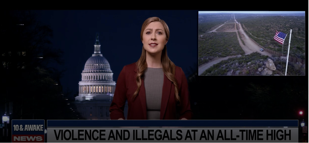 Newscaster in front of US Capitol presenting violence at the border news