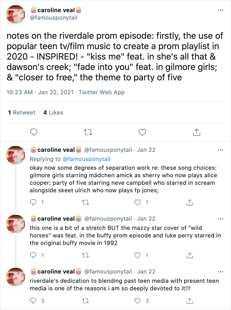 Caroline N. Bayne’s tweets on the Riverdale prom episode