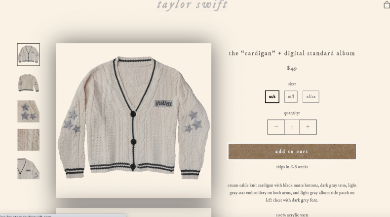 An online storefront featuring a sweater.