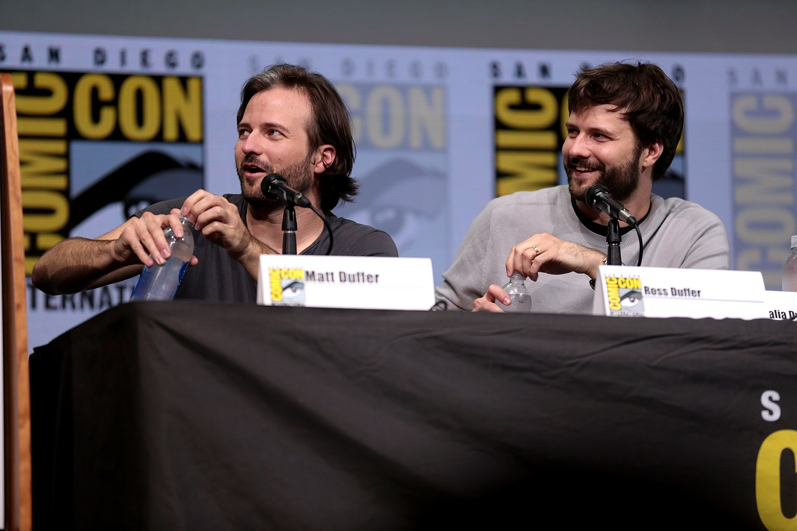 Matt and Ross Duffer, known professionally as the Duffer Brothers, at the 2017 San Diego Comic Con