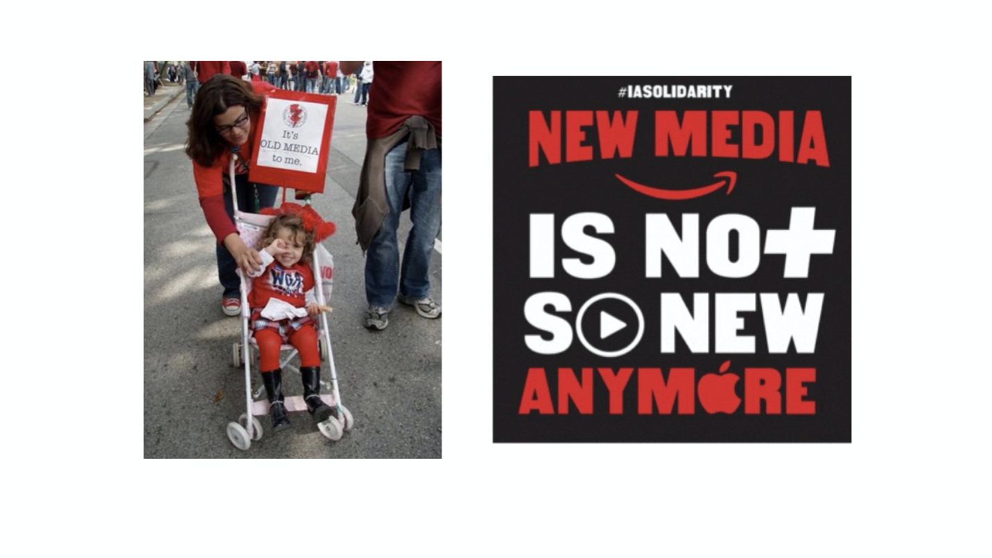 Personal photo from the WGA picket line during the 2007-2008 strike and IATSE message