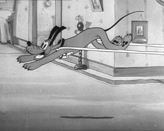 Black and white image of cartoon dog Pluto