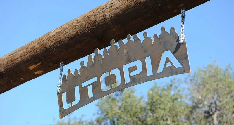 Utopia Logo Plate at the Filming Base in the US adaptation of Utopia