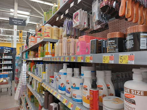 photo of multicultural hair care aisle in Walmart