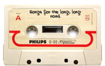cassette tape titled 'songs for the long, long road'