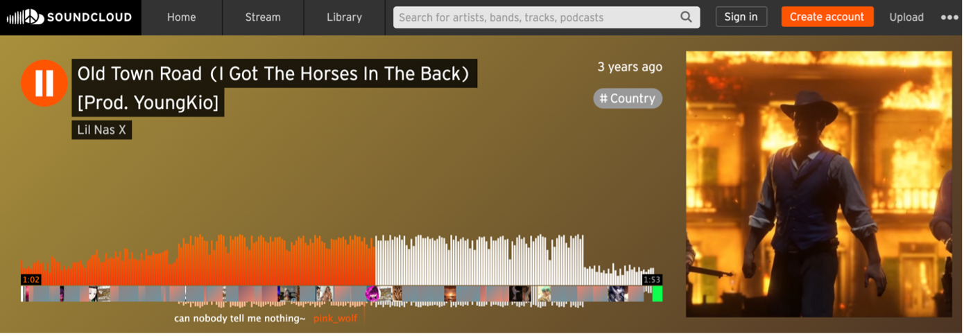 Screengrab of the original version of Old Town Road posted to SoundCloud on December 2, 2018