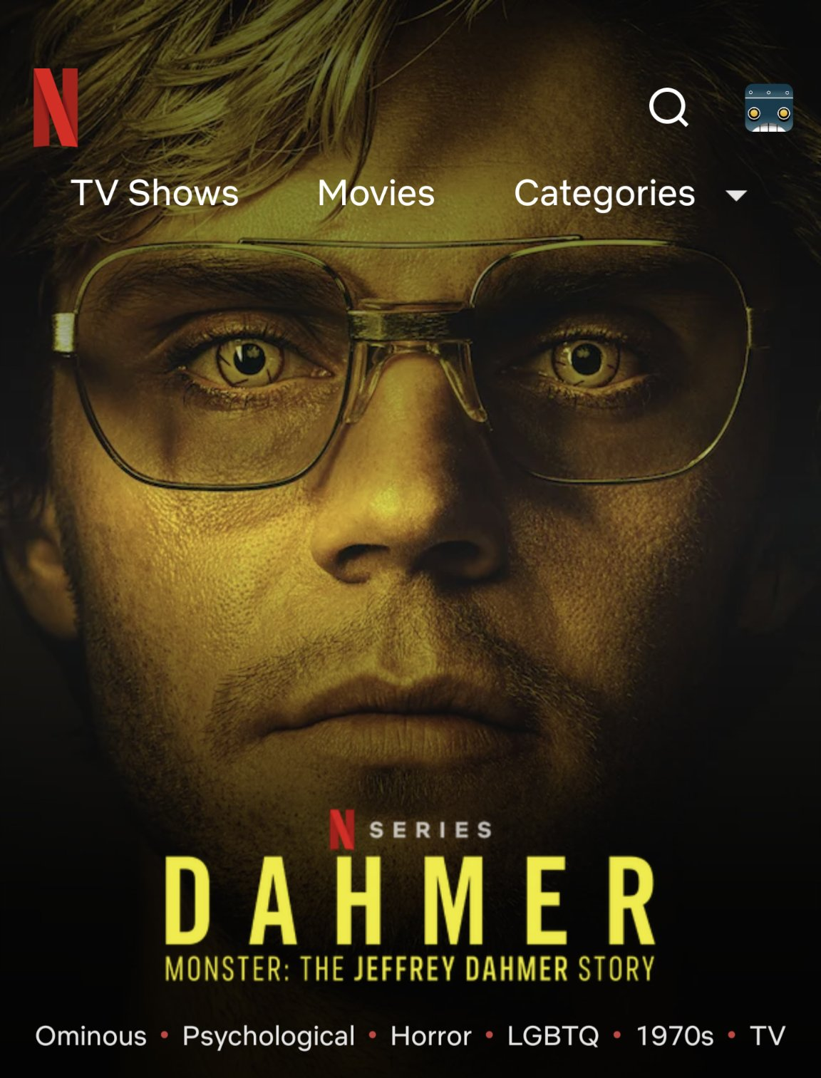 Netflix banner for Dahmer - Monster: The Jeffrey Dahmer Story