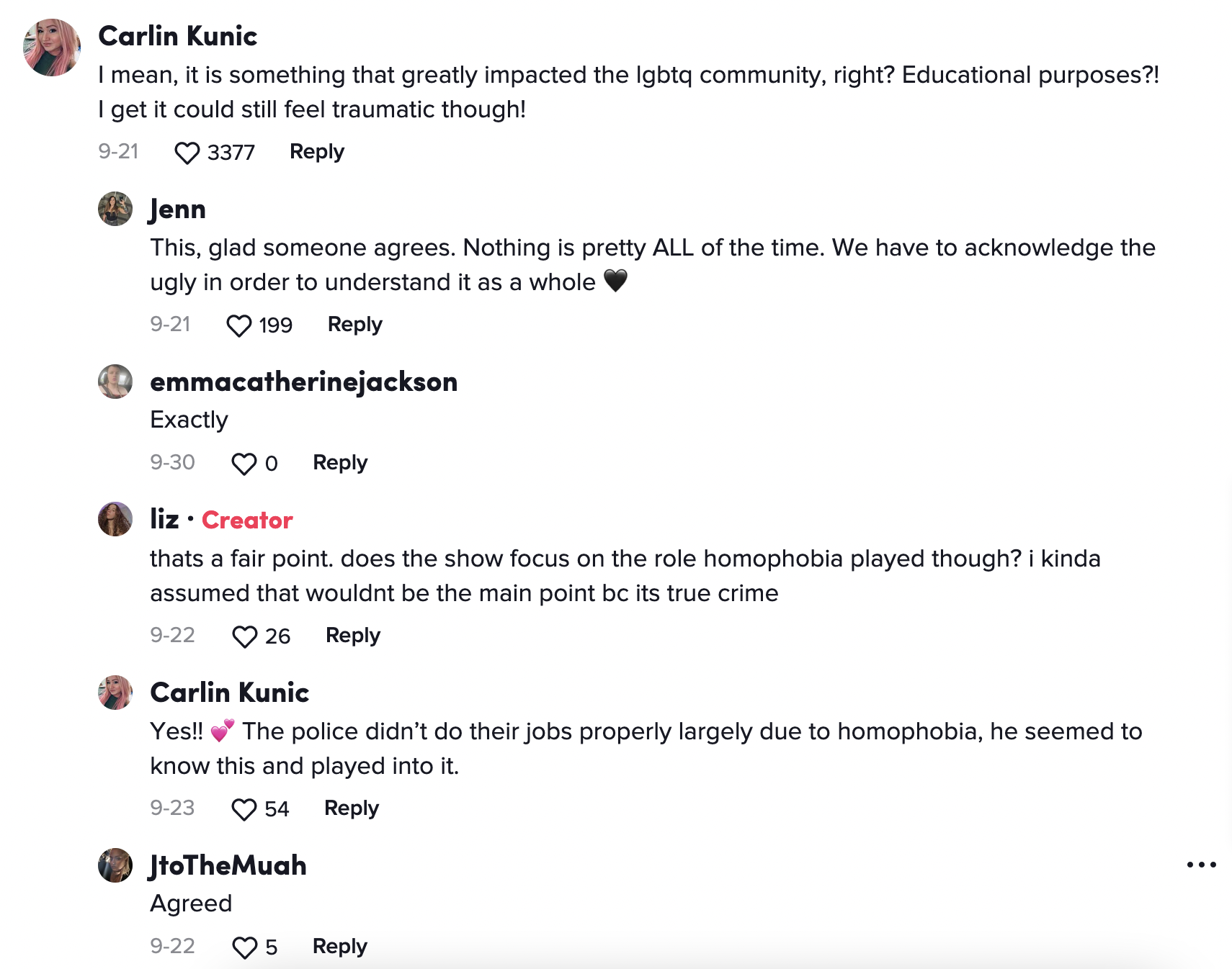 Comments under zeelizee’s TikTok video