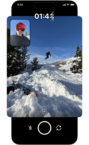 Promotional image from BeReal showing a snowboarding user.