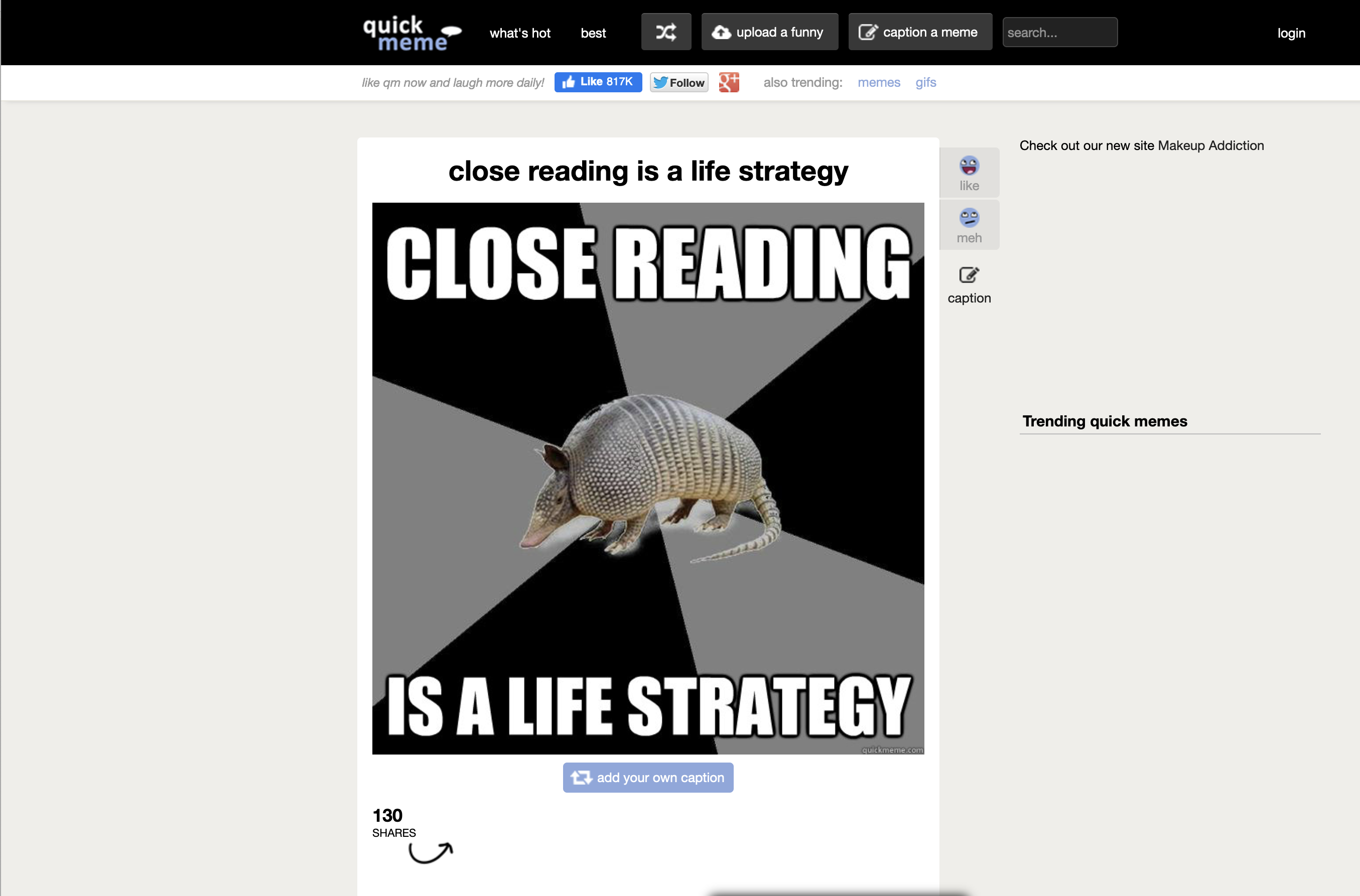 Meme of close reading armadillo
