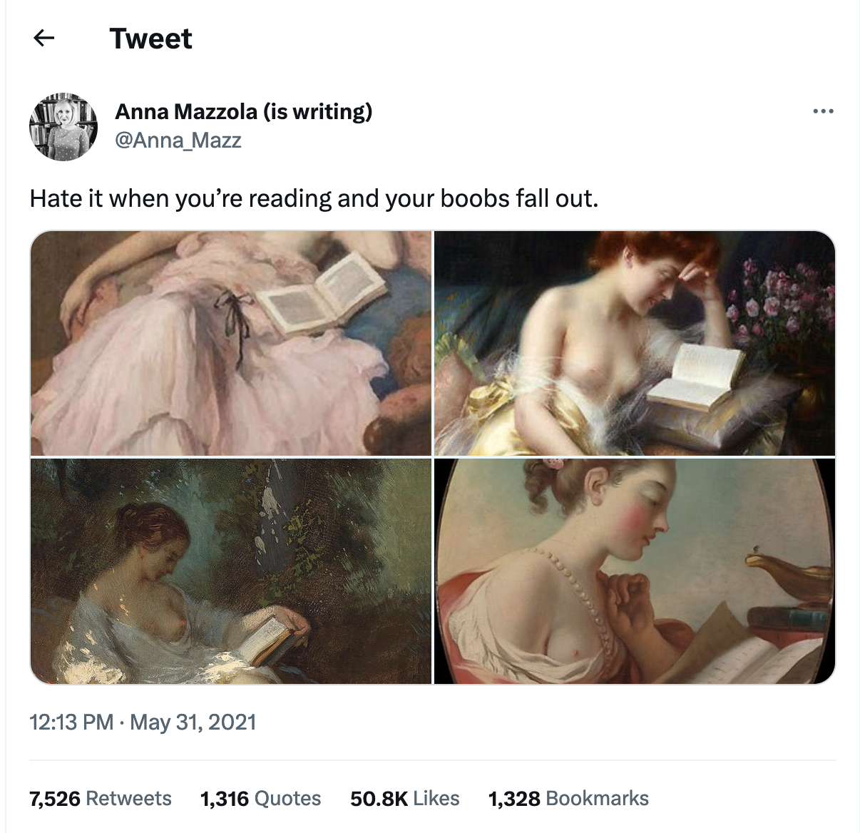 Tweet of paintings featuring women reading