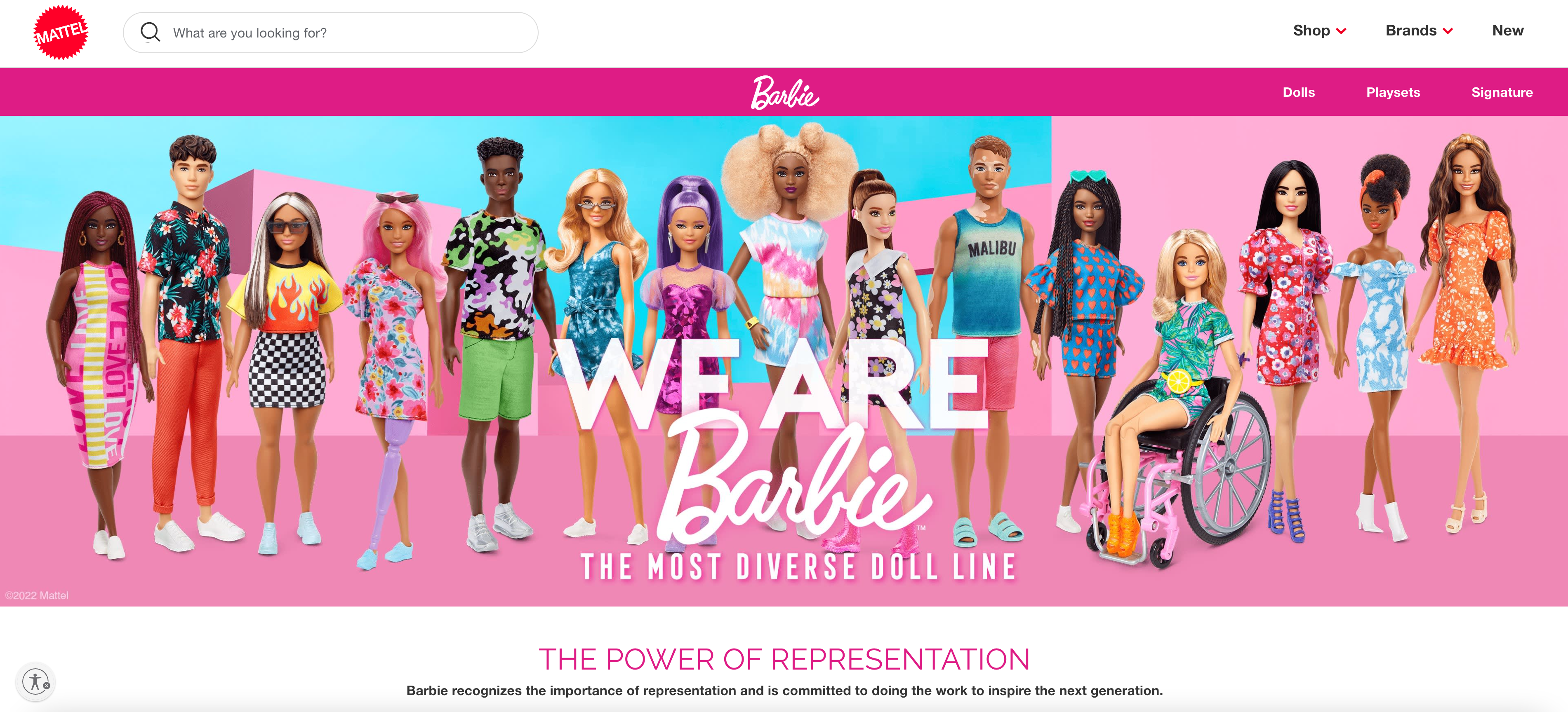 Diverse Doll Lineup on Mattel's website