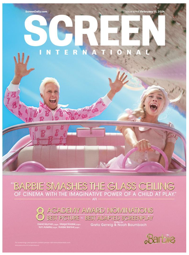 Screen International cover featuring a Barbie awards season “For Your Consideration” ad
