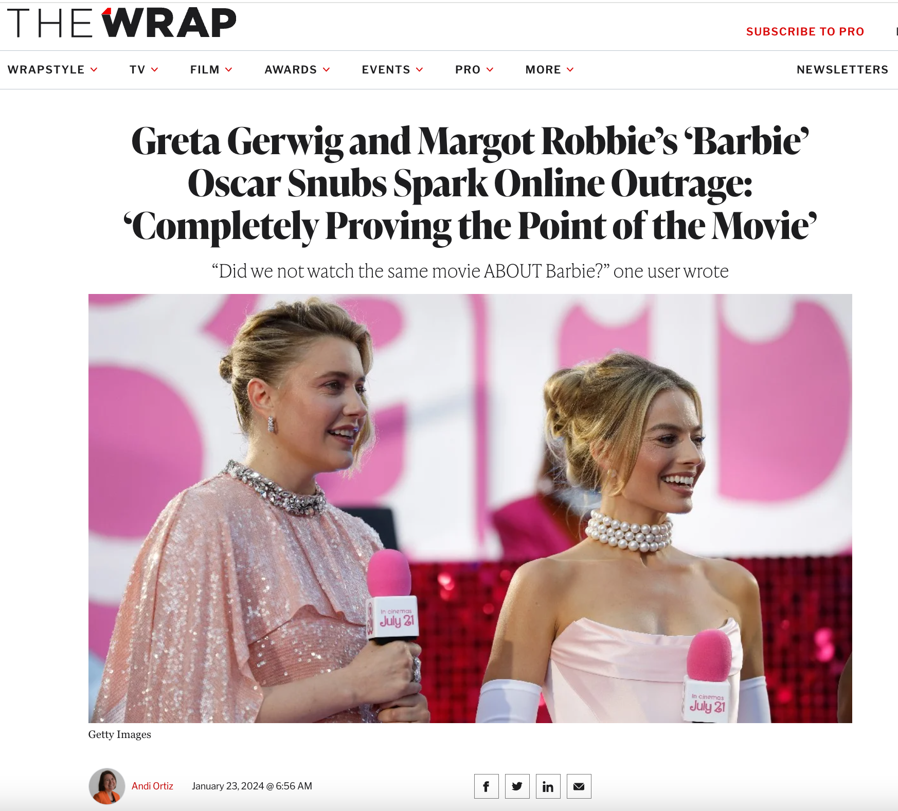 Trade coverage of Greta Gerwig and Margot Robbie’s Oscar “snub”