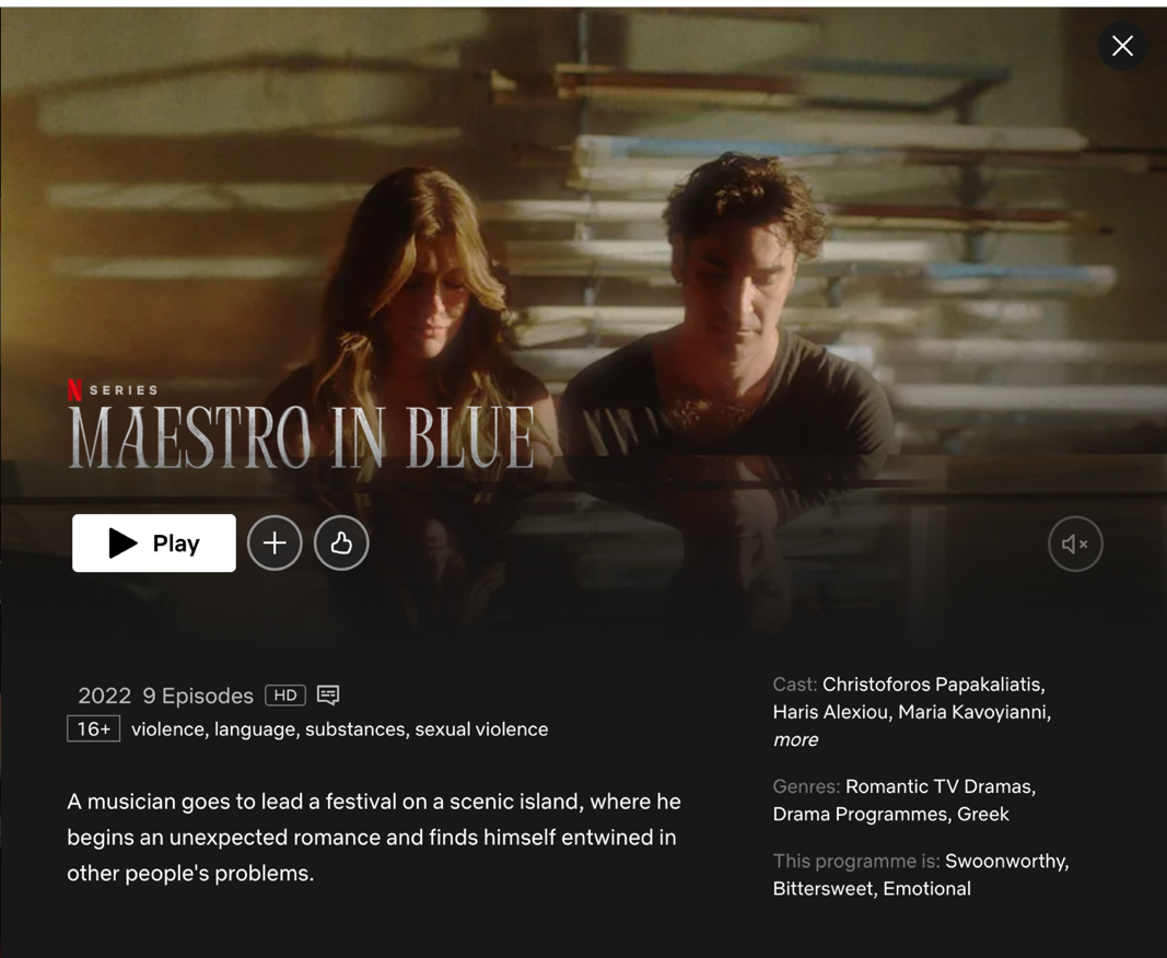Screenshot of Maestro in Blue on Netflix