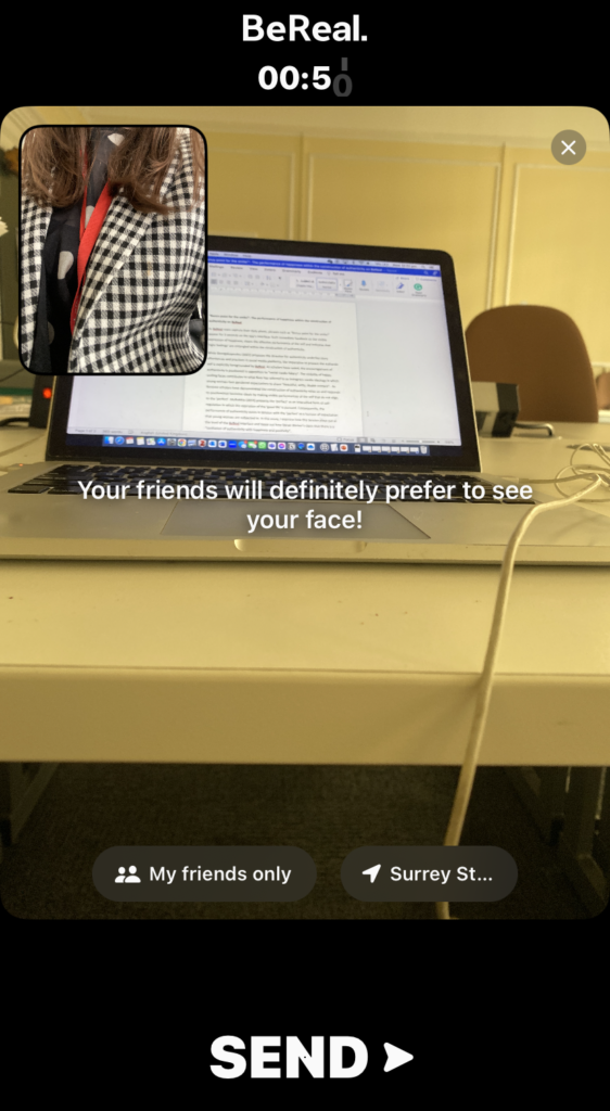 Author's screenshot of the BeReal interface. 