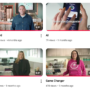 A grid of eight thumbnail images showcasing various individuals, scenes, and objects, each accompanied by captions such as "Smarter," "Edward," "AI," and "Game Changer," along with view counts and timestamps.
