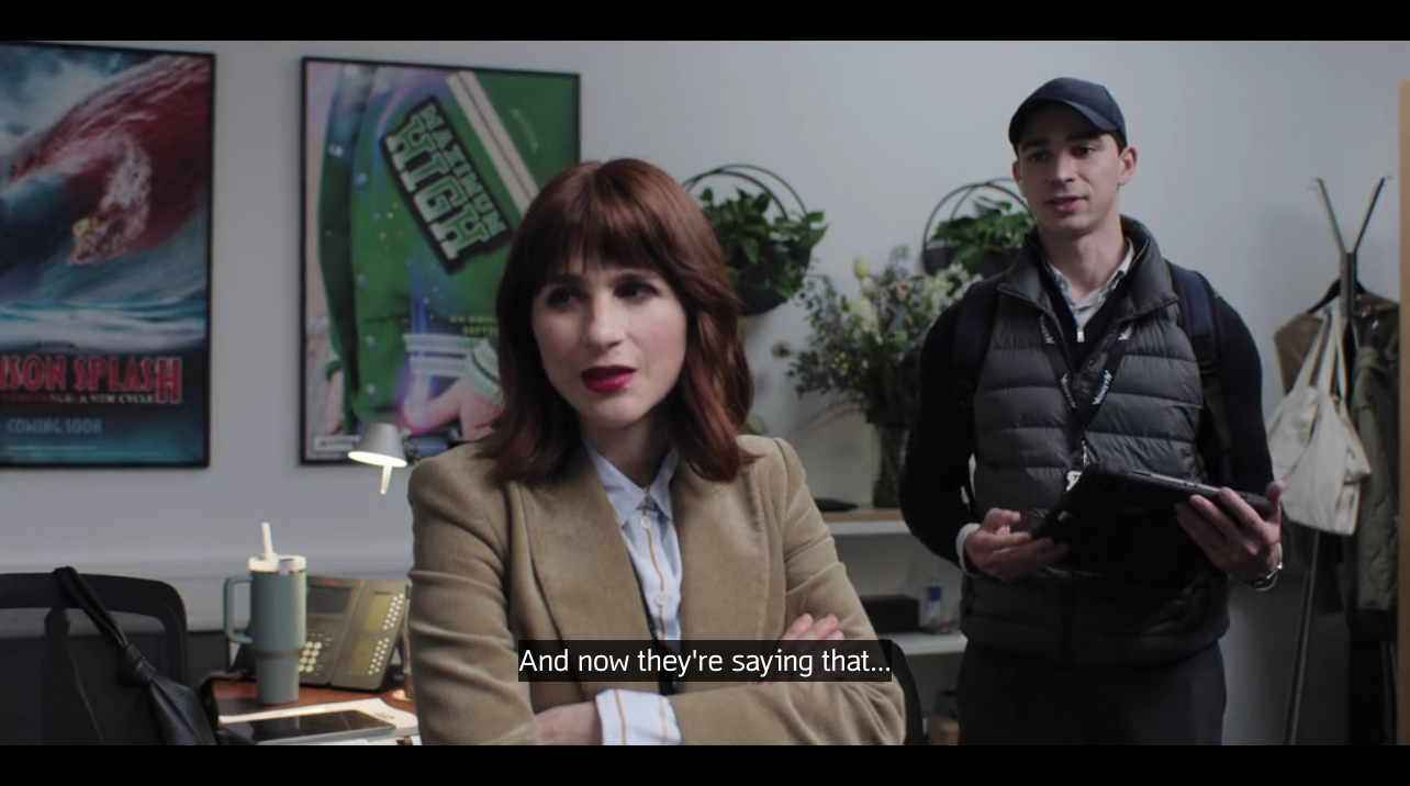 screenshot from The Franchise episode 3, producer Anita is told that fans are unhappy with the gender politics of the Maximum Studio films
