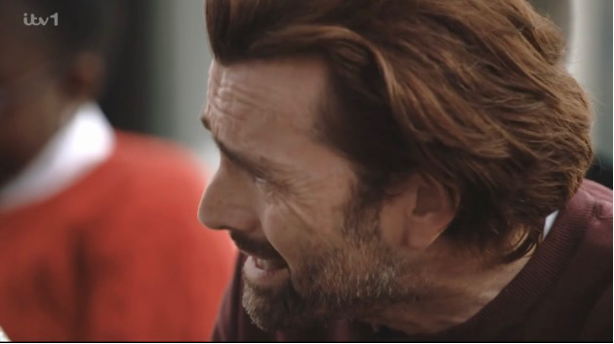 Close-up of David Tennant's face while speaking