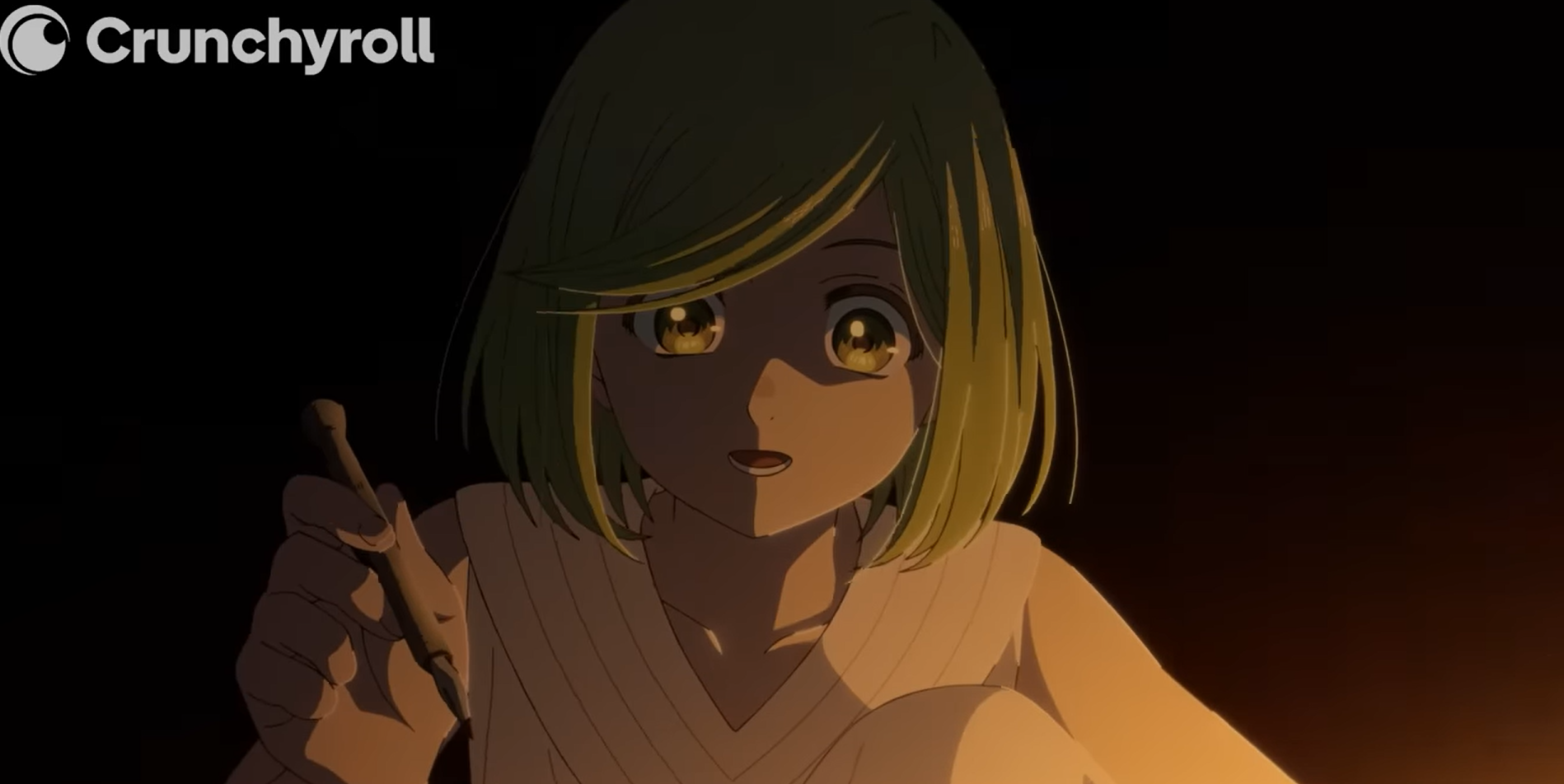 Screenshot from Witch Hat Atelier depicting the main character, Coco, drawing with magic
